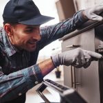 Repairman fixing an oven